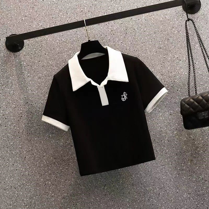 Women's Polo Neck Tee Shirts Dry Fir Top High Quality Pullover Short Sleeve T Shirt Wholesale Aesthetic Y2k Fashion Skinny White.