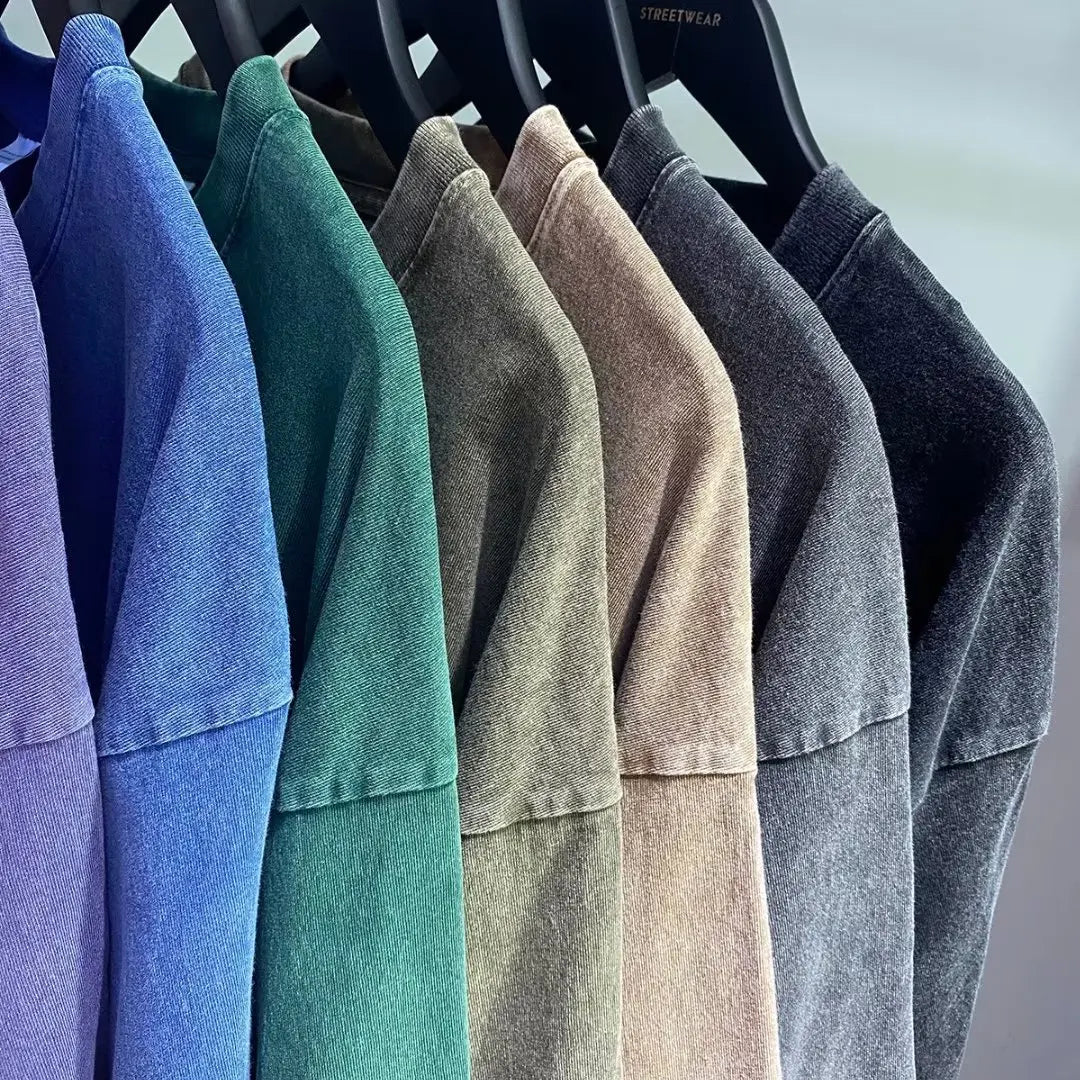 American Style Retro Heavyweight Solid Color Short Sleeved T-shirt Men Women Summer Street Trendy Washed Old Oversized Clothes.