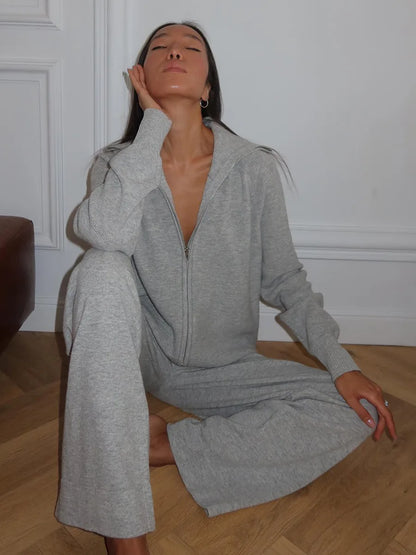 Tornova Zipper Strickjacke Pullover Anzug Weibliche Gestrickte Langarm Casual Mantel Breitbeinig Hosen Pullover frauen Zwei Stück Set