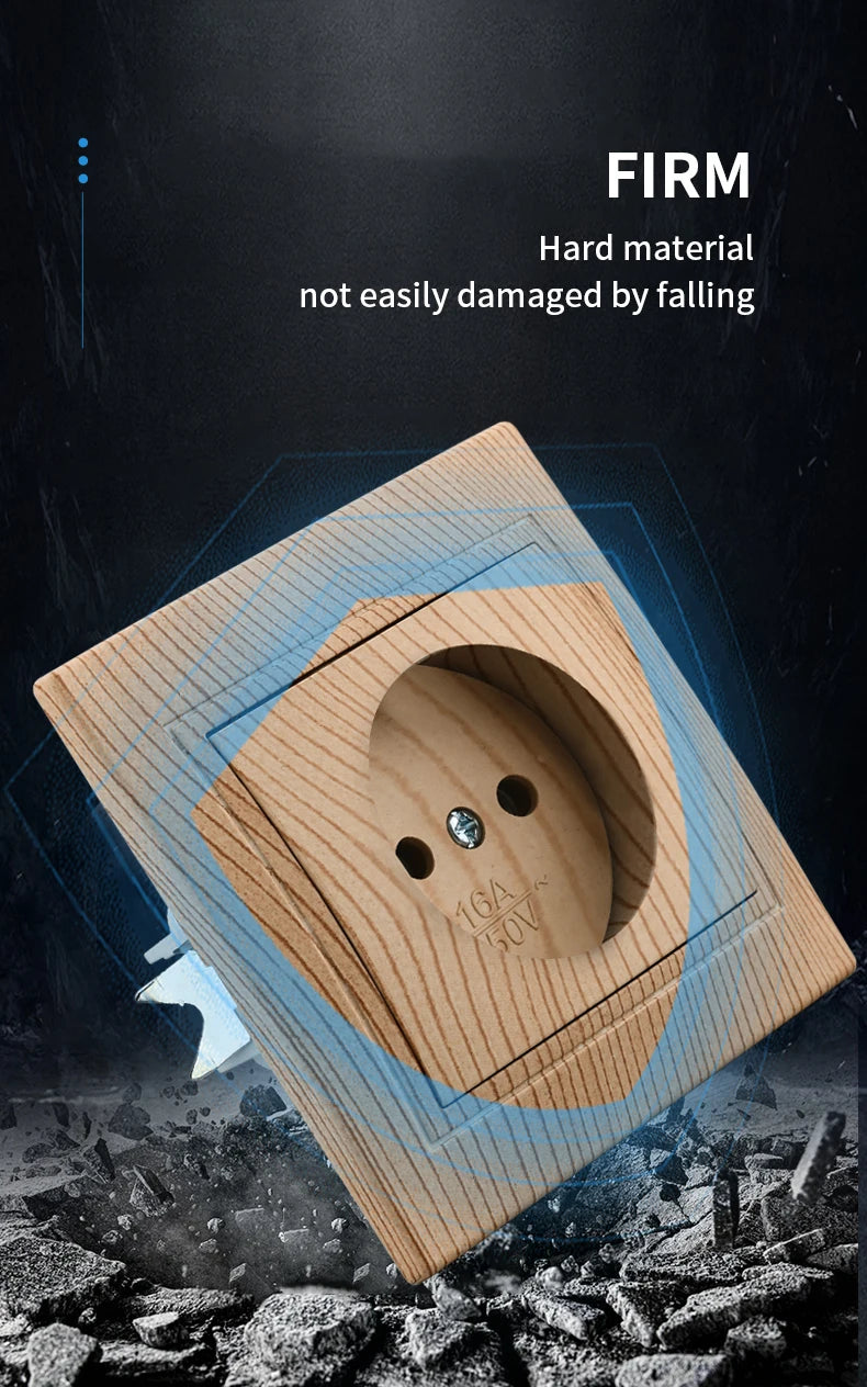 WESA Holzsteckdose, 16 A, EU-Standard, Steckdose, nicht geschliffen, 86 mm x 86 mm, flammhemmende Kunststoffplatten-Wandsteckdose.