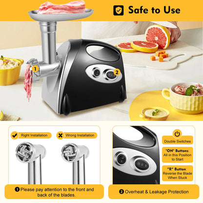 800W Stainless Steel Electric Meat Grinder with Sausage Filler Professional Kitchen Equipment.