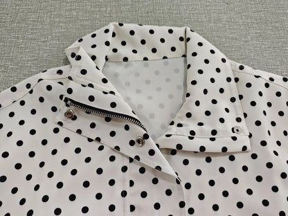 TRAFZA Herbst Polka Dot Gedruckt Jacke Für Frauen Lange Ärmel Rollkragen Zipper Mit Taschen Kordelzug Lose Vintage Mäntel