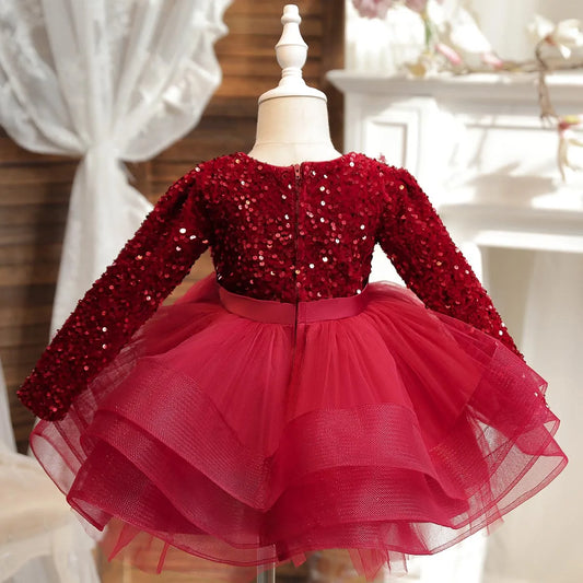 2024 Mädchenkleidung, Pailletten, High-End-Schleife, Puffrock, Kindergeburtstag, Bankett, Abendkleid, 3–10 Jahre alt, Ballettaufführung