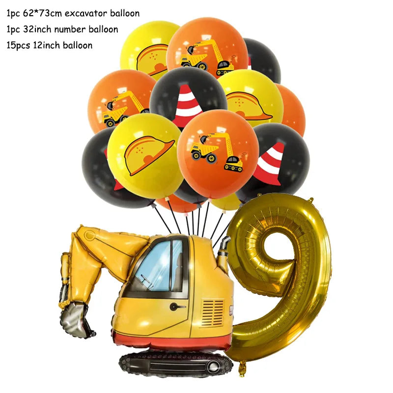 Technische Fahrzeuge Luftballons Bau Party Dekorationen Bagger Ballon Geburtstag Baby Dusche Party Ballon Dekor Liefert.