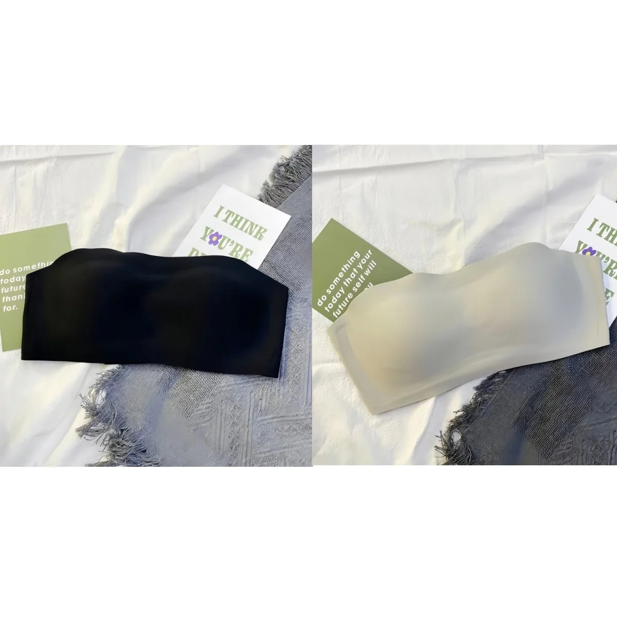 2Pcs/Set Strapless Bras For Women Push Up Bra Non-wire Bra Glossy Brassiere Seamless Underwear 1/2 Cup Padded Sexy Lingerie