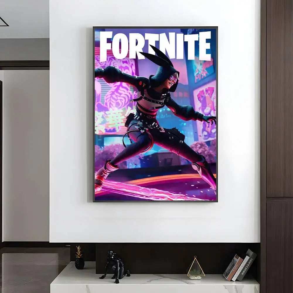 1pc F-Fortnites Poster HD art sticky wall waterproof home living room bedroom bar aesthetic decoration.