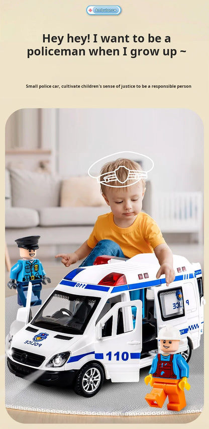 1:32 Mini Alloy Car Diecast Ambulance Fire-Truck Policecar Model Sound And Light Vehicle Simulation Collection Gifts Toys Boys.