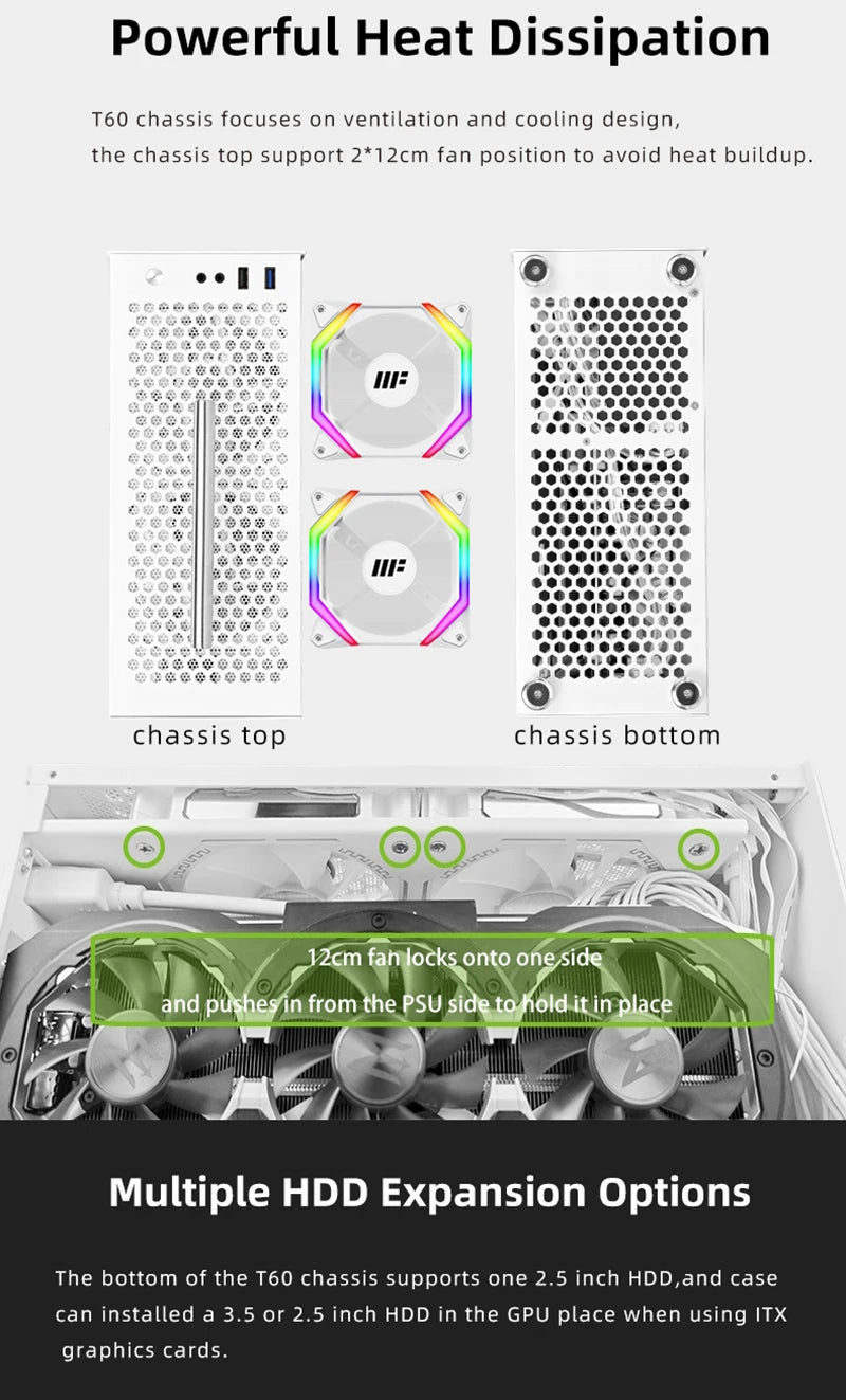 METALFISH T60 Mini ITX Black Case 9L Gaming Computer Chassis Compact transparent PC Support SFX PSU/300mm GPU.