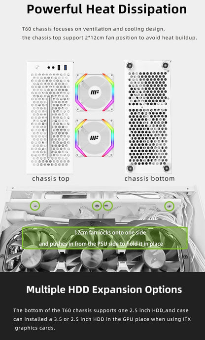 METALFISH T60 Mini ITX Black Case 9L Gaming Computer Chassis Compact transparent PC Support SFX PSU/300mm GPU.