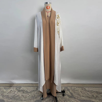 Ramadan Eid White Kimono 2 Piece Abaya Damen Dubai Luxury Set Islam Muslim Modest Dress Women Kebaya Kaftan Robe Femme Musulman