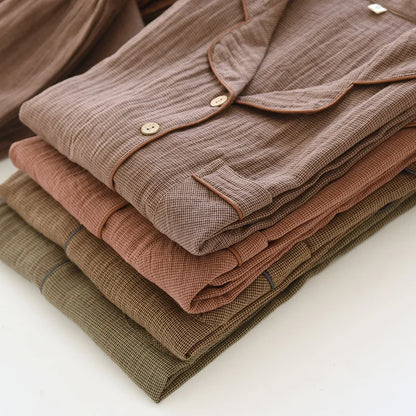 2025 New Spring Couple's Pajama Set 100% Cotton Long Sleeve Long Pants Two Piece Set for Men and Women's Home Furnishings.