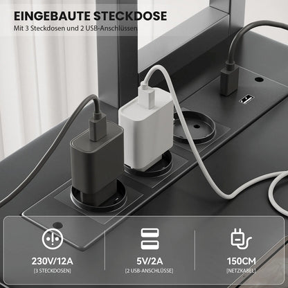 L-förmiger Gaming Schreibtisch mit LED Beleuchtung Doppelregal USB Steckdosen Büro Computertisch