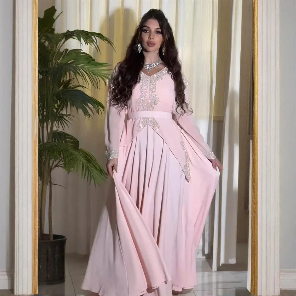 Abendkleider Arabische Lange Robe Stickerei Muslimische Frauen Party Jalabiya Eid Ramadan Marokko Dubai Abayas Kaftan Islam Vestidos Neue