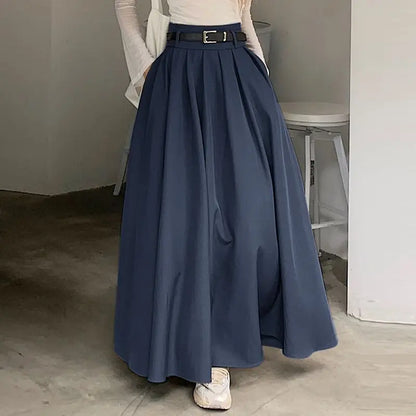 ZANZEA Women High Waist Jupe 2025 Autumn Vintage Office Falda Korean Fashion Pleating Swing Skirt Holiday Loose Solid Maxi Skirt.