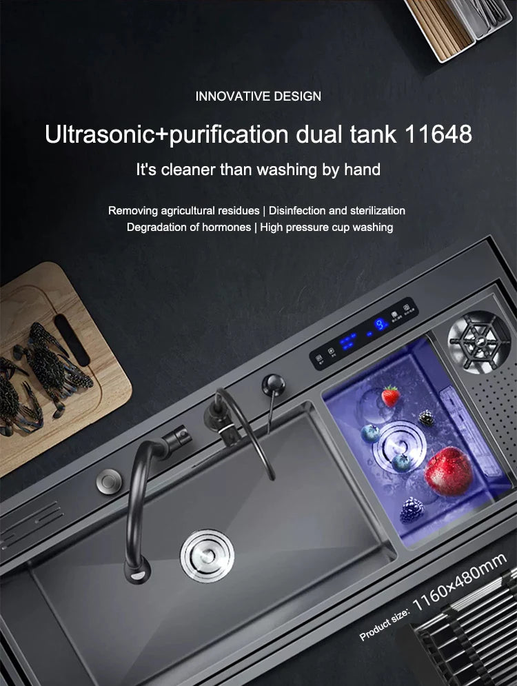Kitchen Sink Stainless Steel Dishwashing Sink Ultrasonic Sink Dishwasher Multifunctional Intelligent Net Washer For Kitchen