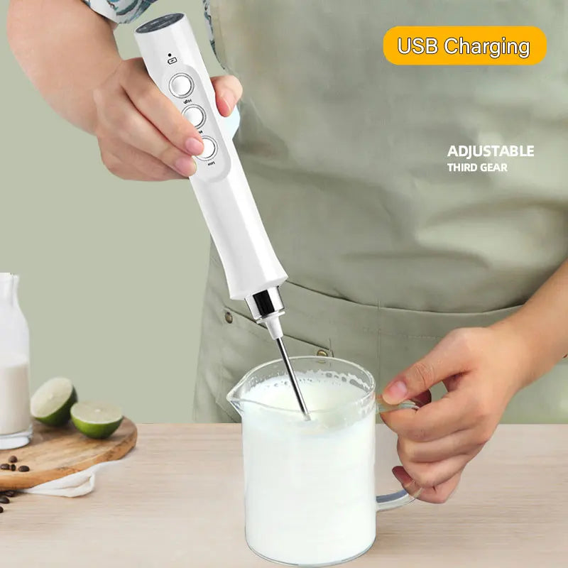 3 In 1 Portable Electric Milk Frother Foam Maker Handheld Rechargeable Foamer High Speeds Drink Mixer Coffee Frothing Wand.