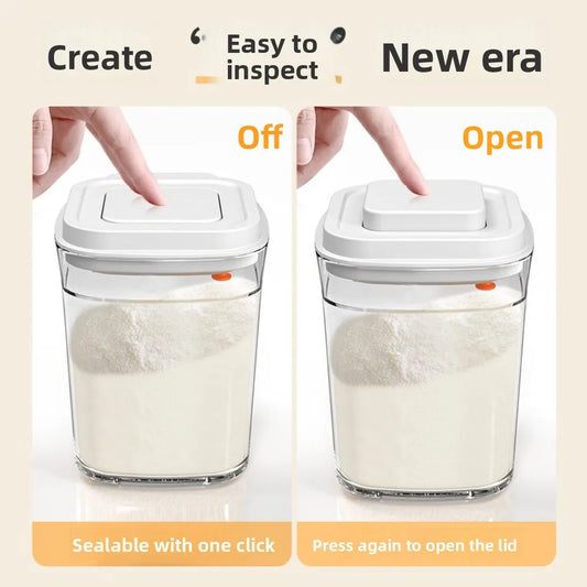 Square press storage tank sealed tank kitchen grains plastic candy jar fruit powder box transparent storage tank.