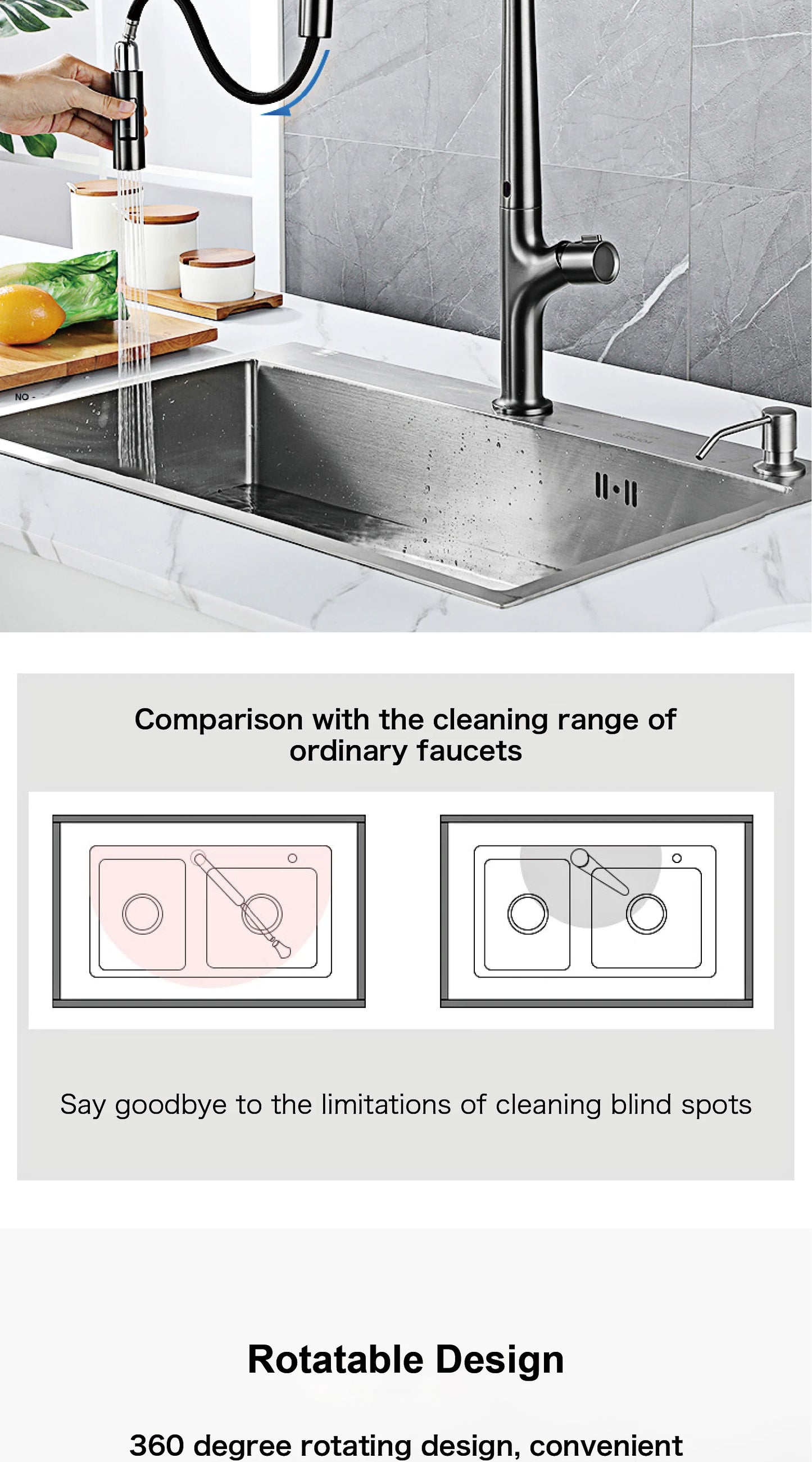 Modern style gun gray pull-out kitchen faucet with 1 handle for hot&cold water intelligent sensing and 2 functions for sink Tap