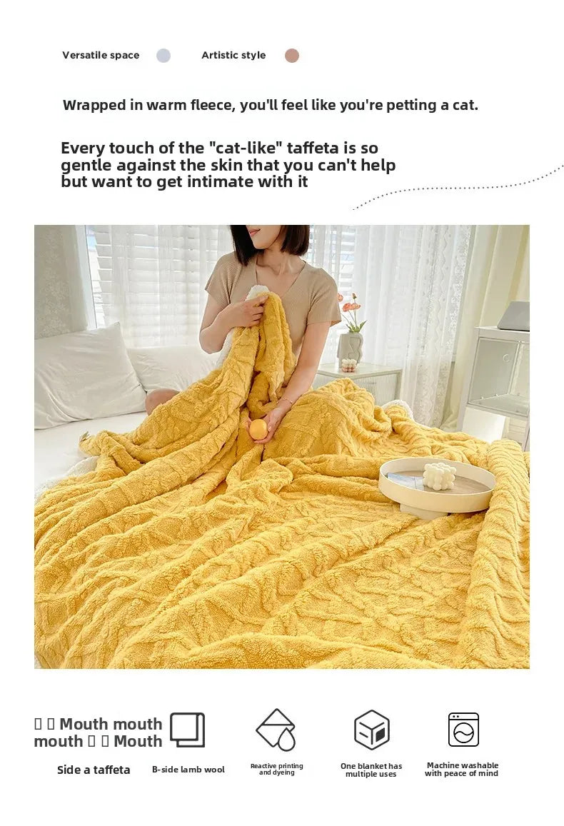 Double Layer Fleece Blanket Autumn Winter Thick Warm Office Nap Throw Blankets for Sofa Bed Single Double Soft Plush Comforter.