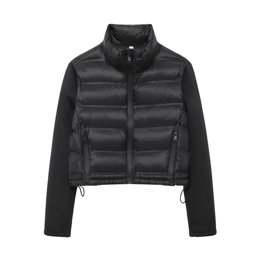 UNIZERA 2024 Herbst Neues Produkt Lässige Damenmode Schwarz Stehkragen Spleißen Kurze Jacke Baumwolljacke