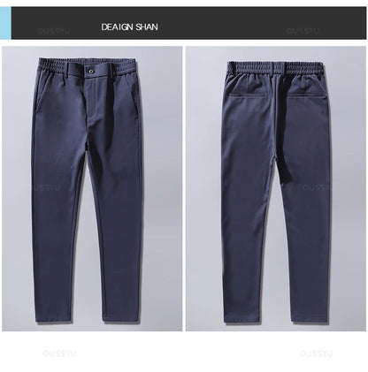 Autumn Winter Casual Pants Men Thick Business Stretch Slim Elastic Waist Jogger Korean Classic Black Gray Blue Trouser Male.