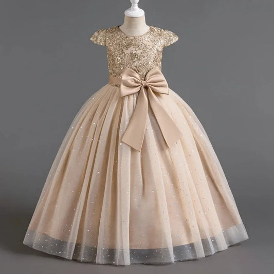 Mädchen Abschlussfeier Bankett Stickerei Paillettenkleid Hochzeitskleid Party Blumenkind Performance und bodenlanges Kleid