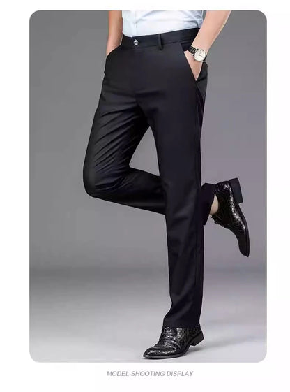 Male Smart Casual Pants Stretchy Sports Men's Fast Dry Trousers Spring Autumn Full Length Straight Office Black Navy Work Pants.