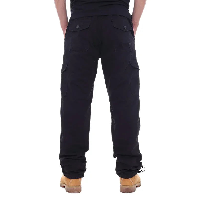 2025 Men's Casual Elastic Waist Plus Size Cargo Pants Multiple Pockets Loose Fit Trousers For Construction Site