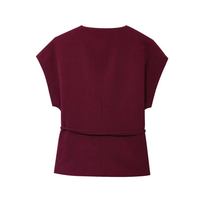 TFMLN Fashion Women's Trouser Suits Sleeveless V-Neck Top With Belt Straight Pants Sets 2025 Spring Summer Commuter 2 Piece Set.