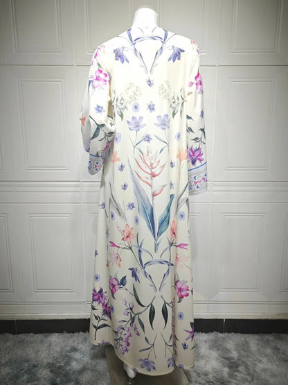 Muslim Women Dubai Abaya Luxury Floral Print Kimono Cardigan Hijab Long Dress Kaftan Ramadan Robe Femme Islam Clothing Kebaya.
