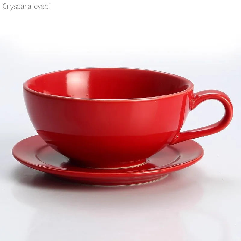 New Design Colourful Coffee Set Coffee Cup and Saucer Underglazed Low Procelain Cappuccino Latte Cup 250ml