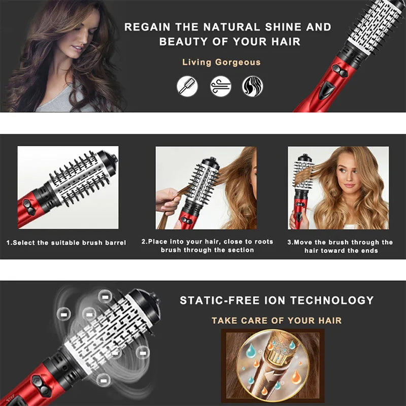 Hot Air Brush Design 3-In-1 Rotating Electric Hair Straightener Curling Comb Roller One-Step Electric Ion Hair Brush.