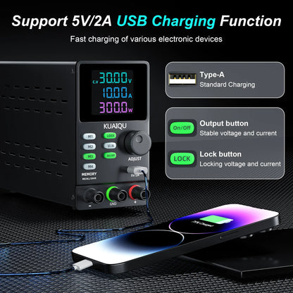KUAIQU 200V 300V 1A DC Power Supply, 30V Programmable Adjustable Regulated Lab Bench Power Supply with PC Software,Output Switch.