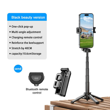 Magnetic Phone Holder 360° Rotation Pocket Selfie Stick With Bluetooth Remote Adjustable Desktop Stand for Live Streaming.