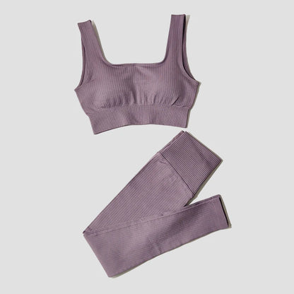 Women's Sportswear Yoga Set Workout Clothes Athletic Wear Sports Gym Legging Seamless Fitness Bra Crop Top Long Sleeve Yoga Suit