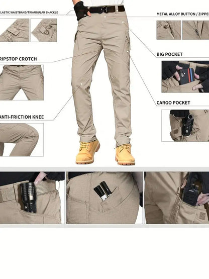 Men's multifunctional pocket tactical pants, wear-resistant Cargo Pants, water repellent, suitable for hiking and outdoor work.