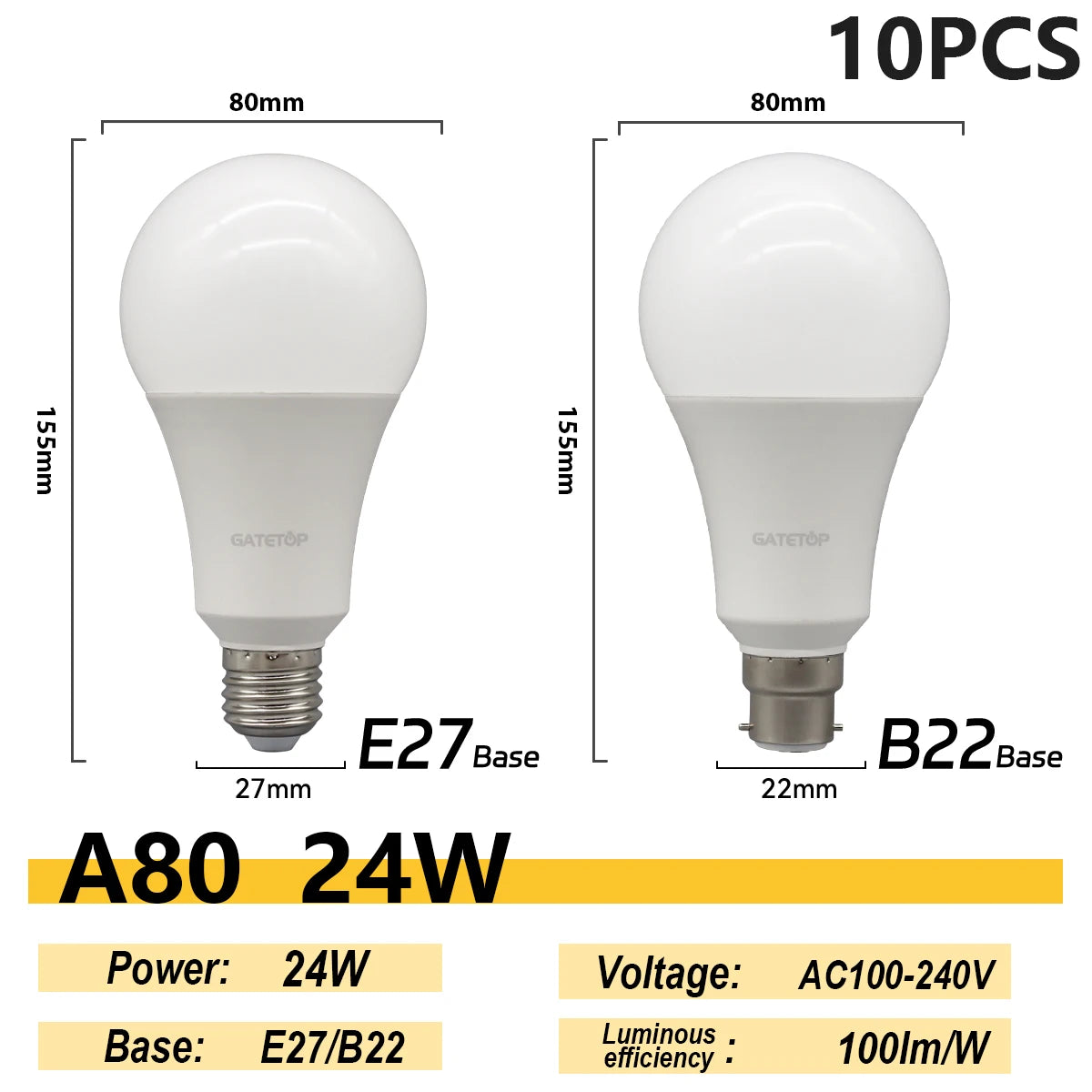 1/10PCS Energiesparlampe E27 B22 Lampen A60 A80 AC220V 230V 110V LED-Licht 20W 18W 24W für Home Derection Wohnzimmerbeleuchtung