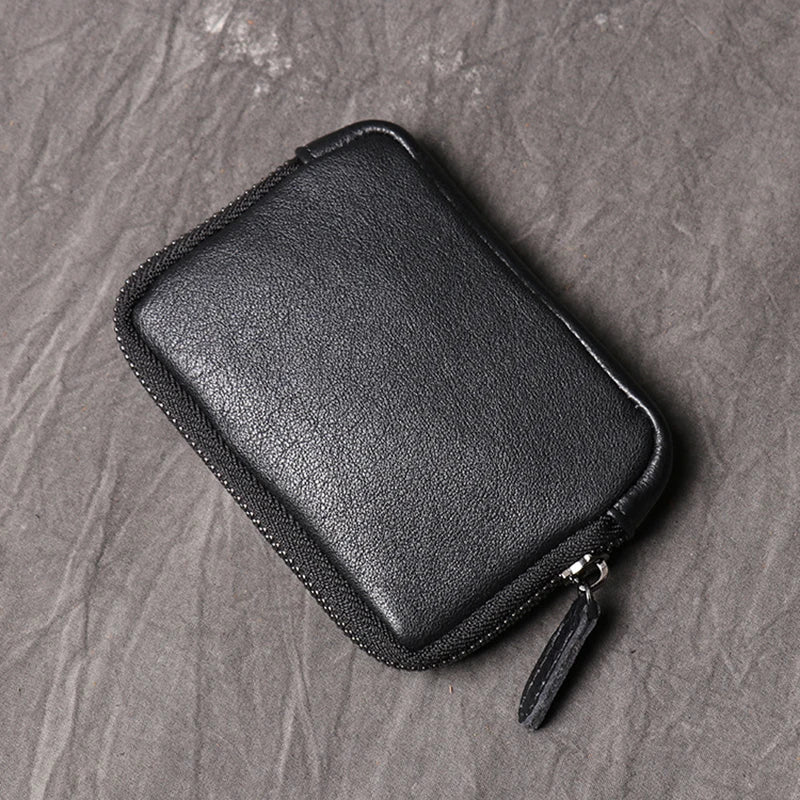 Genuine Leather Suitable for Men Women Pocket Wallets Mini Zipper Small Purses Retro Key Holder Money Bag Coin Change Purse.