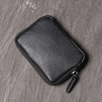 Genuine Leather Suitable for Men Women Pocket Wallets Mini Zipper Small Purses Retro Key Holder Money Bag Coin Change Purse.