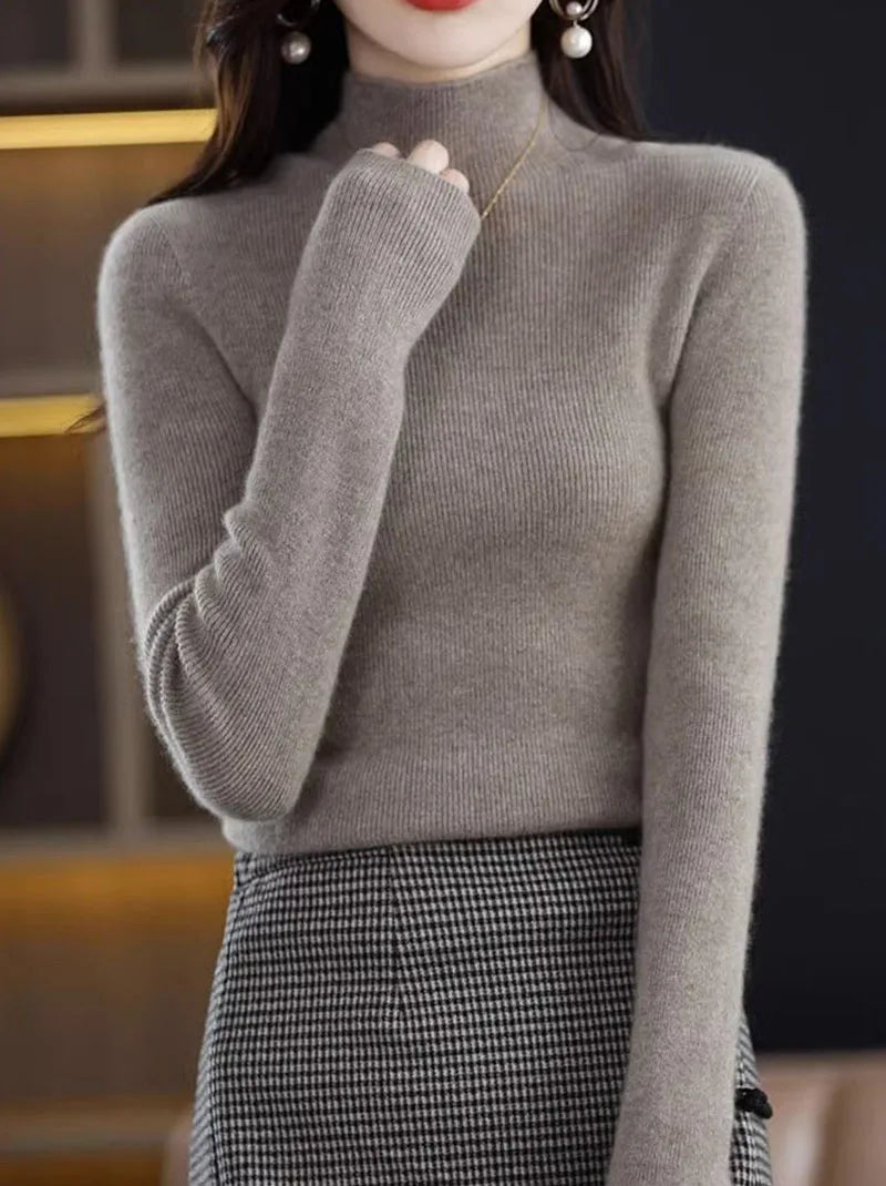 Solide Hälfte Rollkragen Stricken Pullover Frauen Herbst Winter Koreanische Langarm Pullover Mode Alle Spiel Dicke Warme Dünne Jumper Neue.