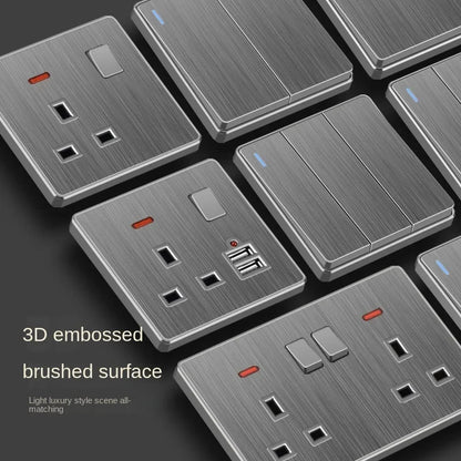 Große Neigungssteckdose im nordischen Stil, grau, 13 A, elektrische Schaltersteckdose nach britischem Standard, universelle Wand-Doppelsteckdose mit USB-Anschluss 2,1 A.