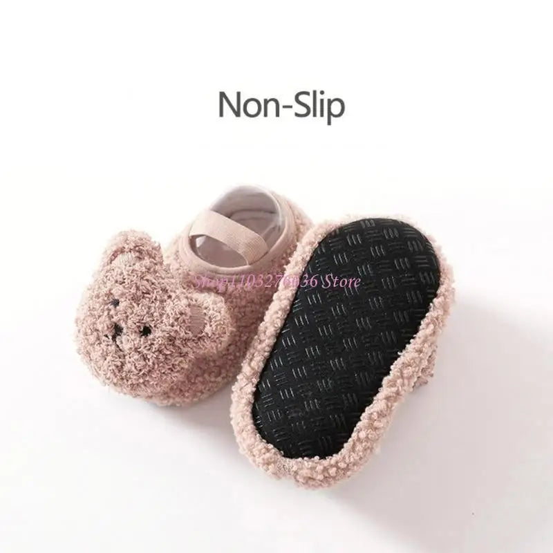 R6FD Warm Winter Baby Slippers Toddler Plush Floor Sock Shoes Anti-slip Walking Shoes