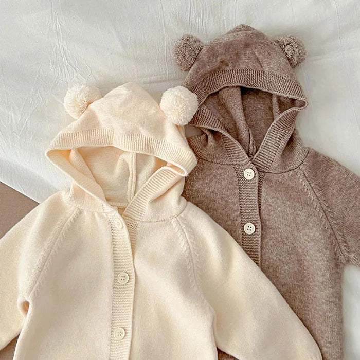 Herbst Winter Neugeborenen Baby Jungen Mädchen Gestrickte Overall Einfarbig Stricken Mit Kapuze Infant Baby Bodys Kinder Gestrickte Kleidung.