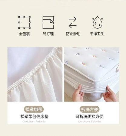 Cotton Mattress Single-piece Simmons Mattress Protective Cover Non-slip Fixing Bed Dust Cover.