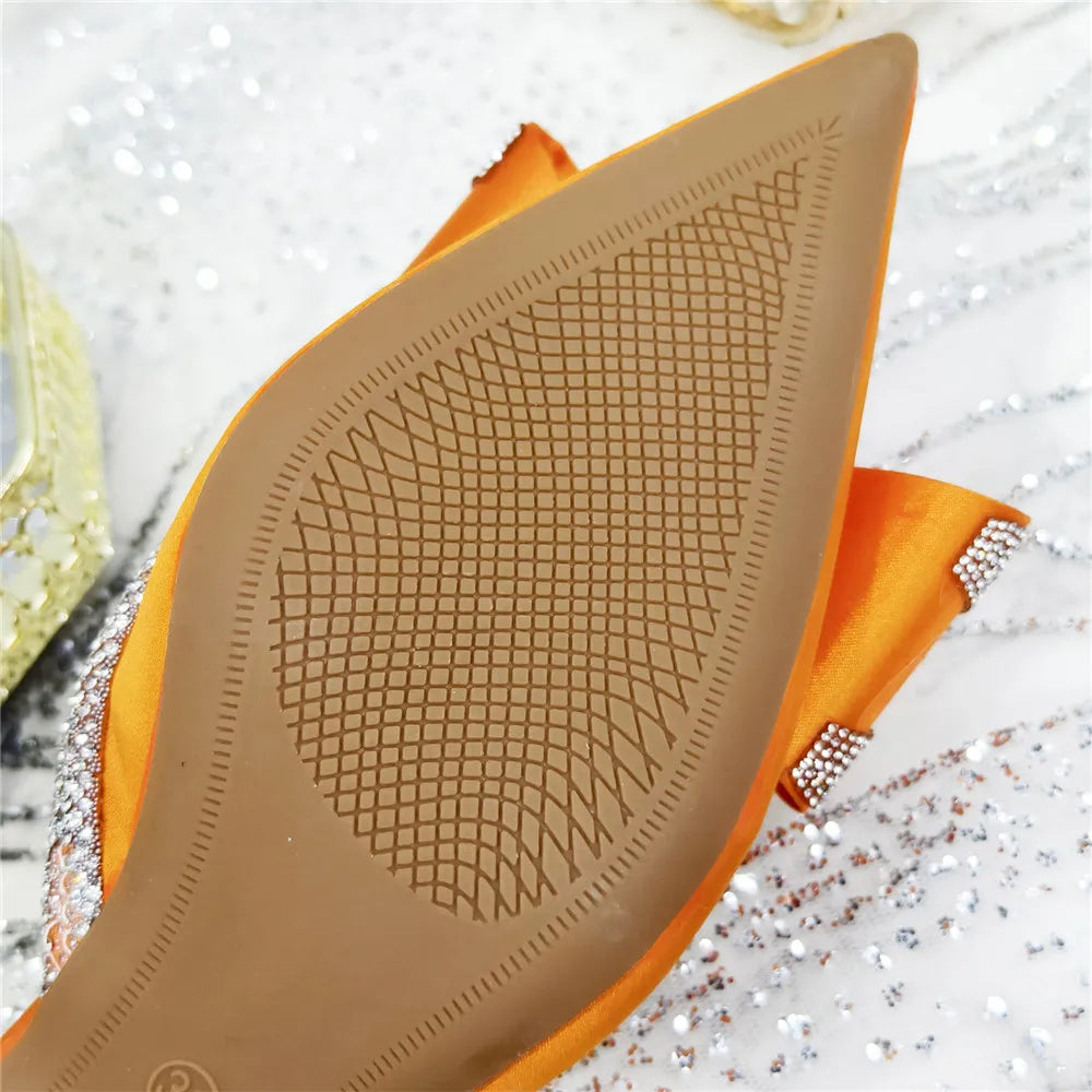 New Arrival Elegant African Party High-heeled Shoes Chain Decoration Trendy Women's Sandals Nigerian Women Wedding Pumps.