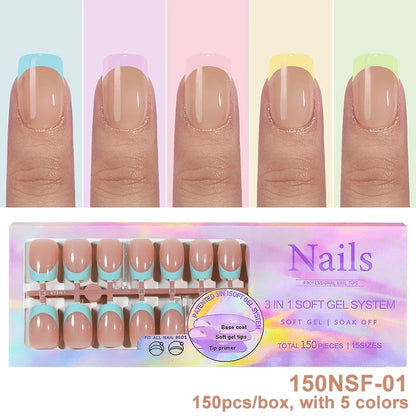 150Pcs/Box Acrylic Press on Nails Full Cover Fake False Tips Soft Gel Extension T-shaped Oval Capsule Almond Sculpted Salon DIY.