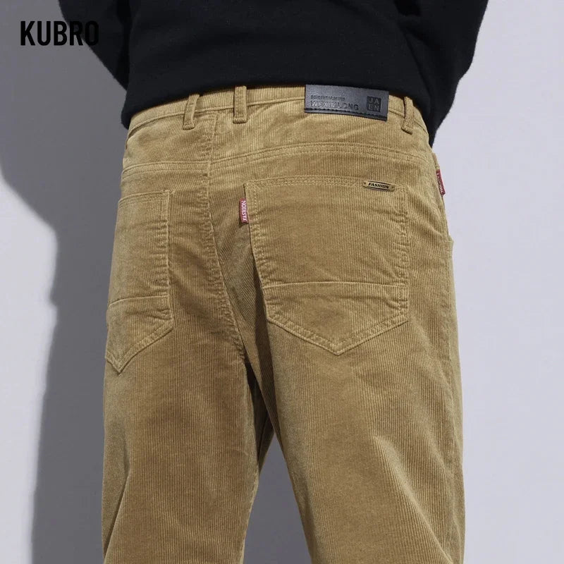 KUBRO High Quality Corduroy Fabric Men's Business Casual Trousers Autumn Korean Style Small Straight Slim Versatile Cargo Pants.