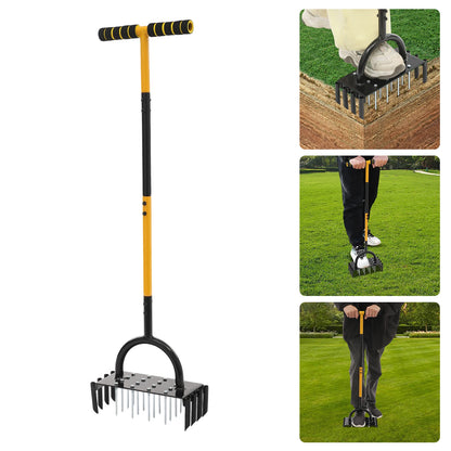 2-in-1-Rasenbelüftungswerkzeug, manuelles Rasenbelüfterwerkzeug mit 16 Spikes und 8 Entkern für Gartengras, loser Boden, verhindert Verdichtung