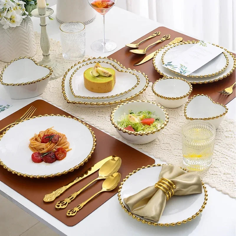 Nordic Luxury Phnom Penh Love Plate Ceramic Plate Dim Sum Fruit Breakfast Salad Dish Restaurant Steak Plate Jewelry.