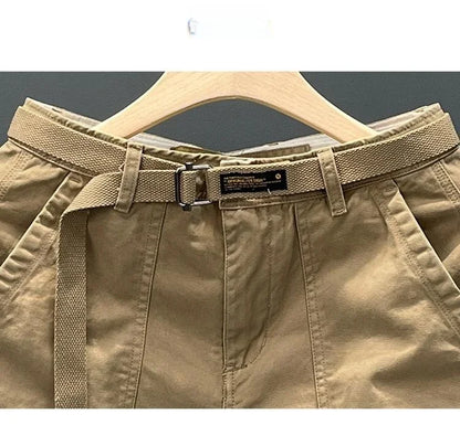 Autumn Summer Wide Leg Cotton Work Trousers Men's Cone Straight Loose Wear Resistant Pocket Pants Retro Wash Casual Workwear.